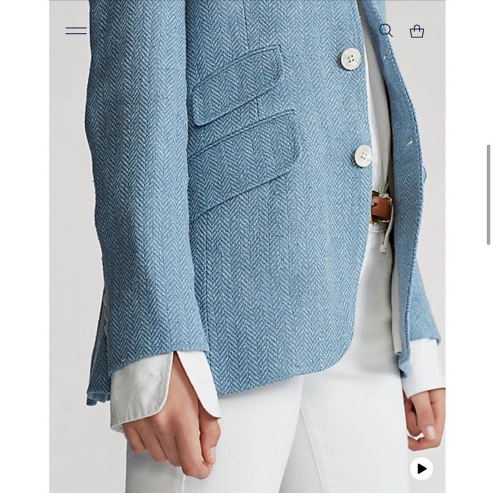 New Polo Ralph Lauren Blazer Blue Herringbone Linen Silk - Picture 6 of 16